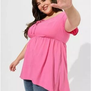 Torrid Babydoll Challis Lace Up Hi Low Top